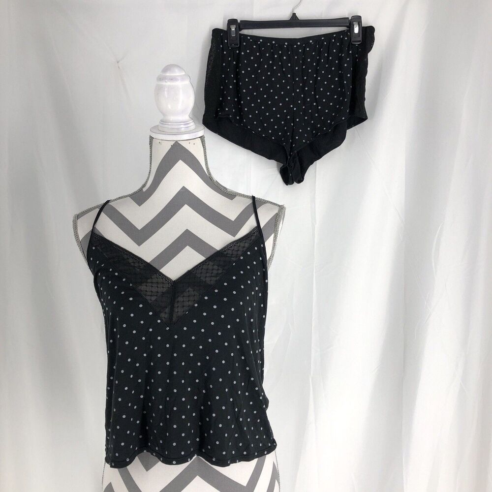 Victoria's Secret Cropped Cami Set Pajamas Black Polka Dot Size Large
